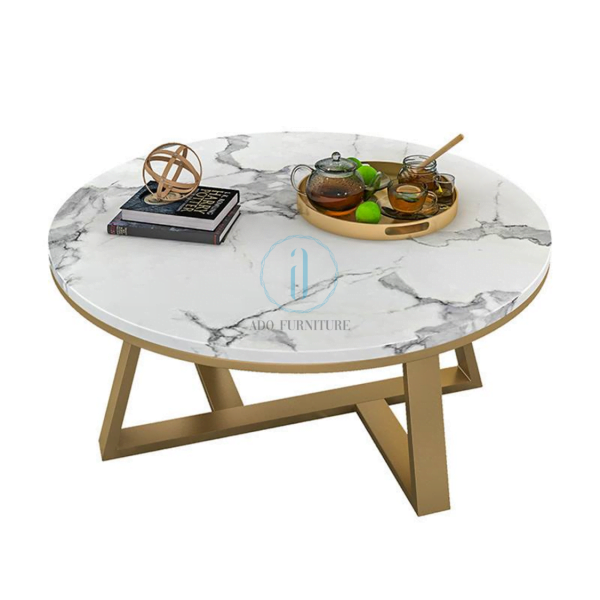 Bàn trà/ bàn sofa tròn mặt đá trắng Ado 033