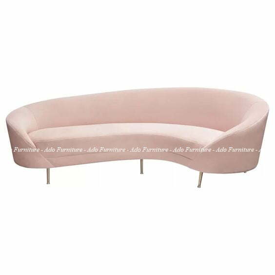 Ghế Sofa băng cong bọc vải nhung hồng