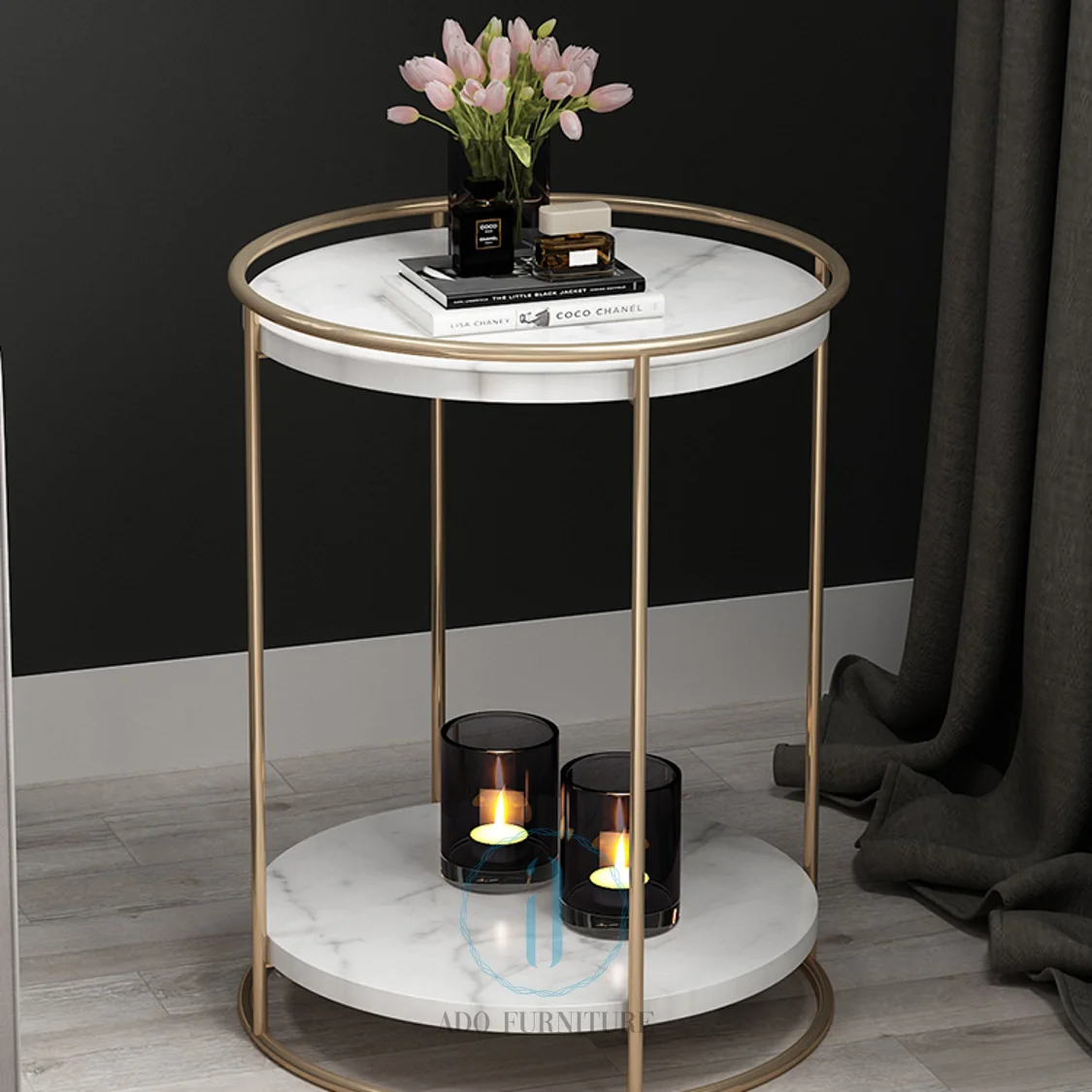 Bàn sofa góc 2 tầng nhỏ mặt đá