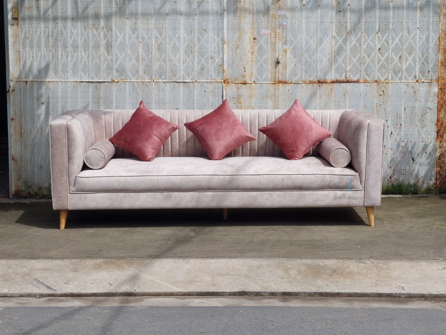 sofa băng bọc nhung hồng