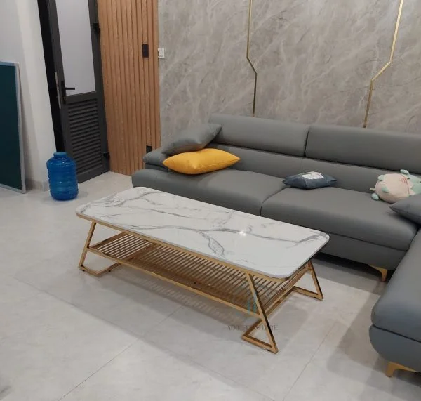 Bàn sofa chữ nhật mạ vàng
